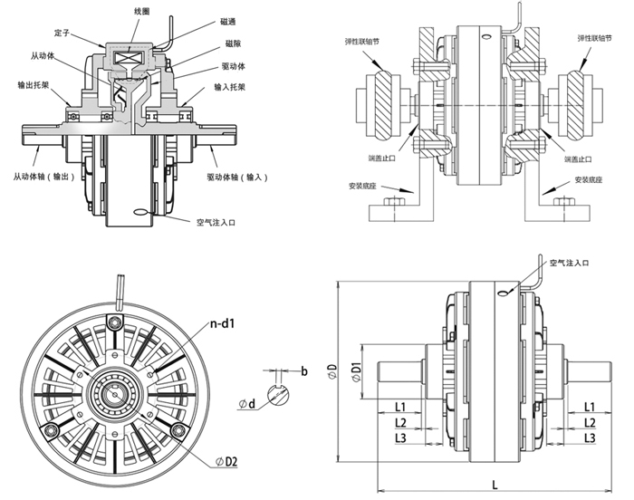 ZKB型磁粉離合器外形尺寸圖 ZKB型磁粉離合器外形尺寸圖
