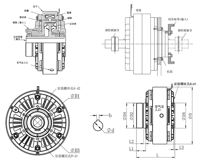 FLKT型磁粉離合器外形尺寸圖 FLKT型磁粉離合器外形尺寸圖